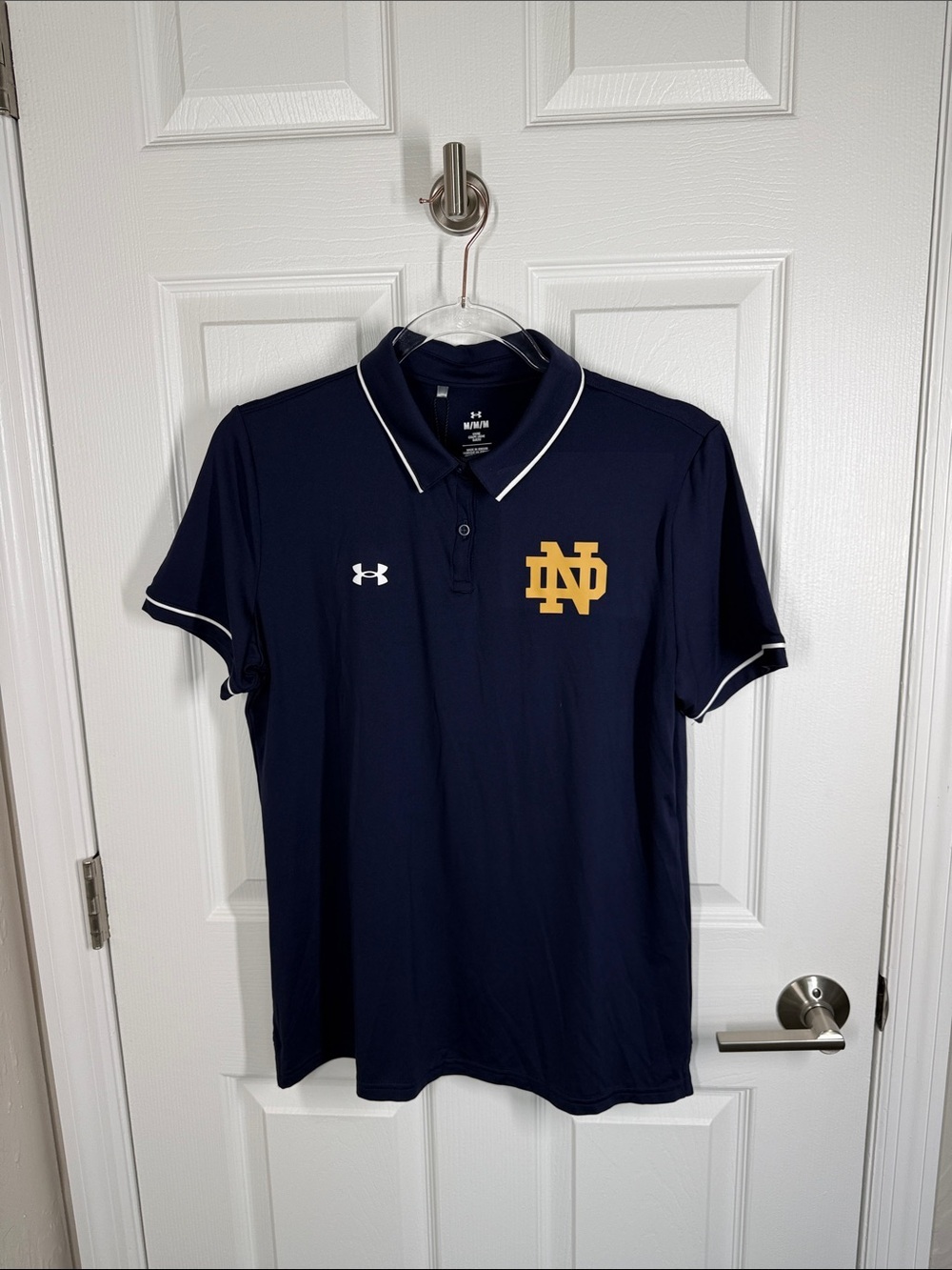 Under Armour Navy blue Notre Dame logo polo shirt size medium NWT